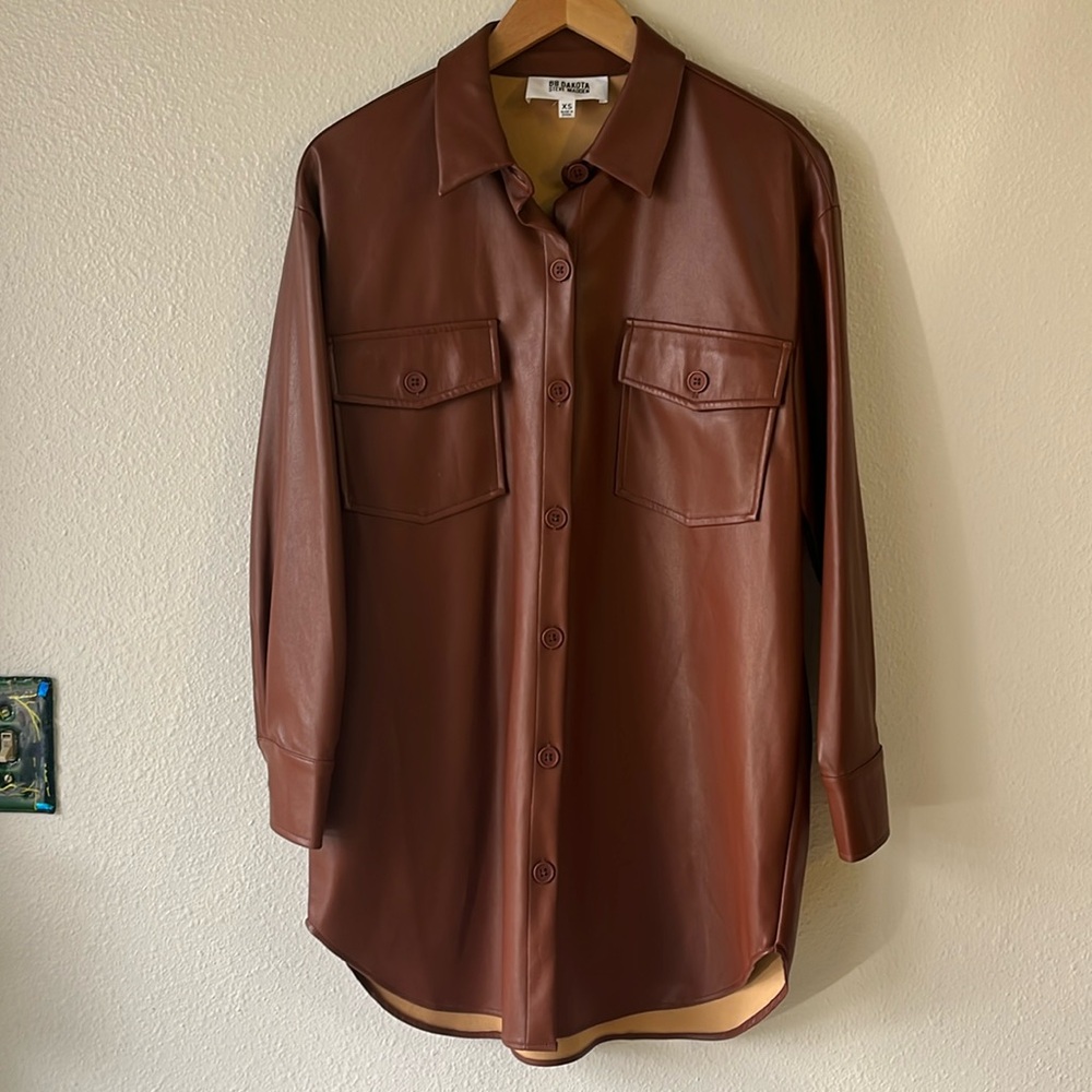 BB Dakota X Steve Madden Faux Leather Good Measure Shacket Long Jacket XS